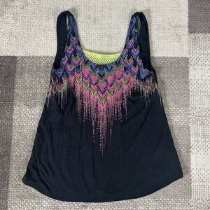 Y2K Miss Me Embellished Top Festival EDM Neon Women's Size Small Black‎ Colorful